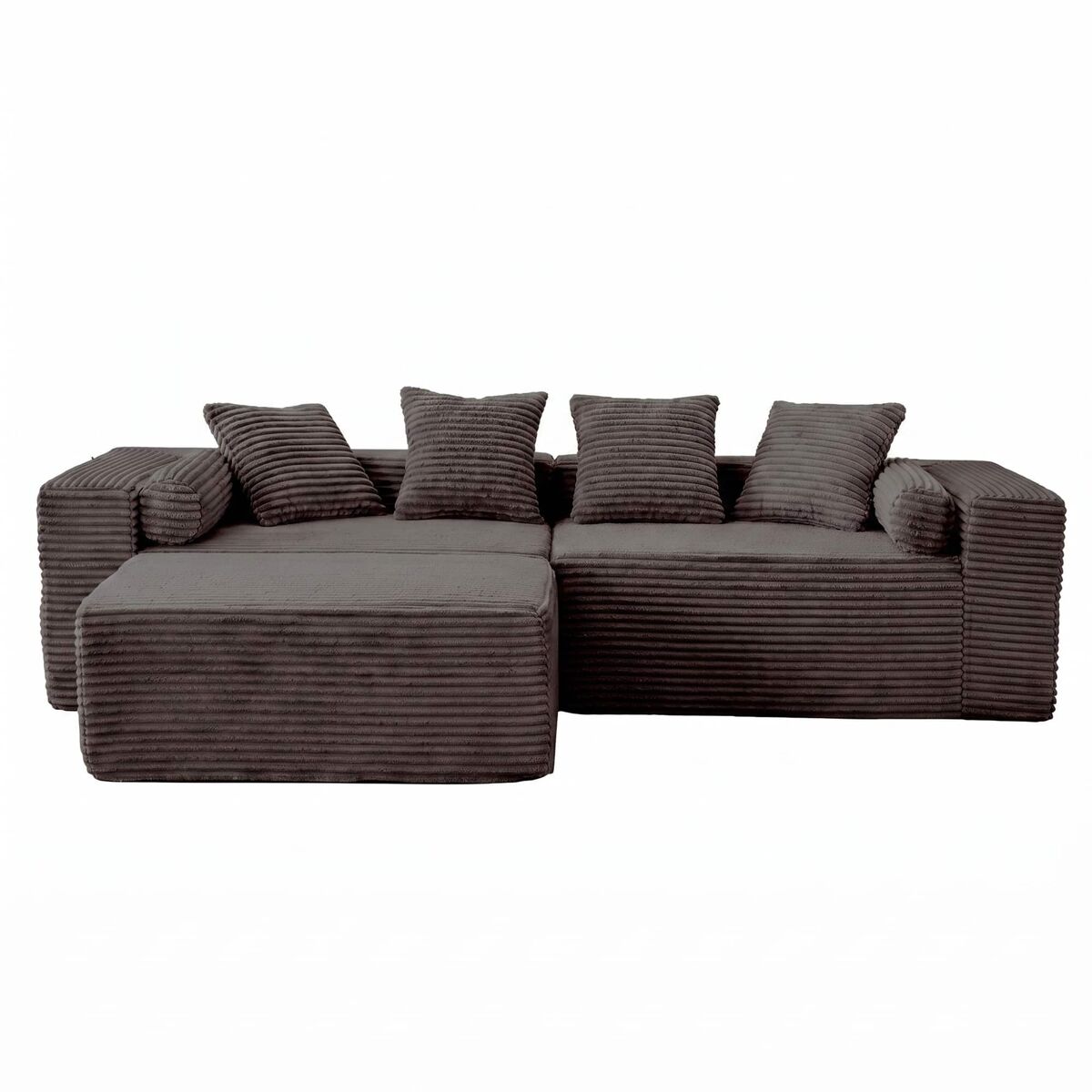 Sofá modular em l, 3 lugares, 266×110×60 cm – estilo «nuvem», almofadas macias e estofo em chenille – preto