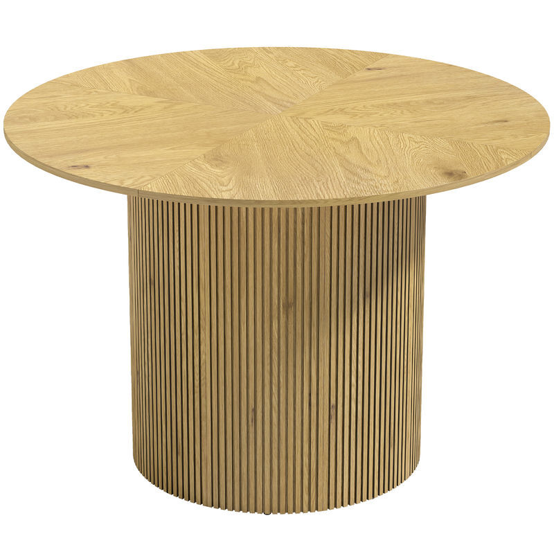 Homcom mesa de jantar redonda, mesa de cozinha para 4-6 pessoas com base cilíndrica canelada, estrutura metálica, para sala de estar, suporta 100 kg,