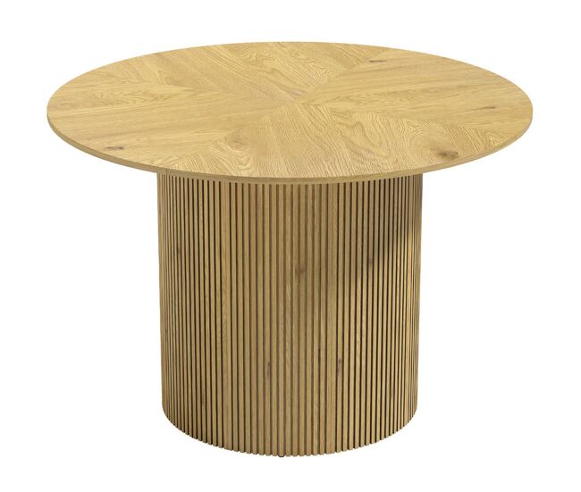 Homcom mesa de jantar redonda, mesa de cozinha para 4-6 pessoas com base cilíndrica canelada, estrutura metálica, para sala de estar, suporta 100 kg,
