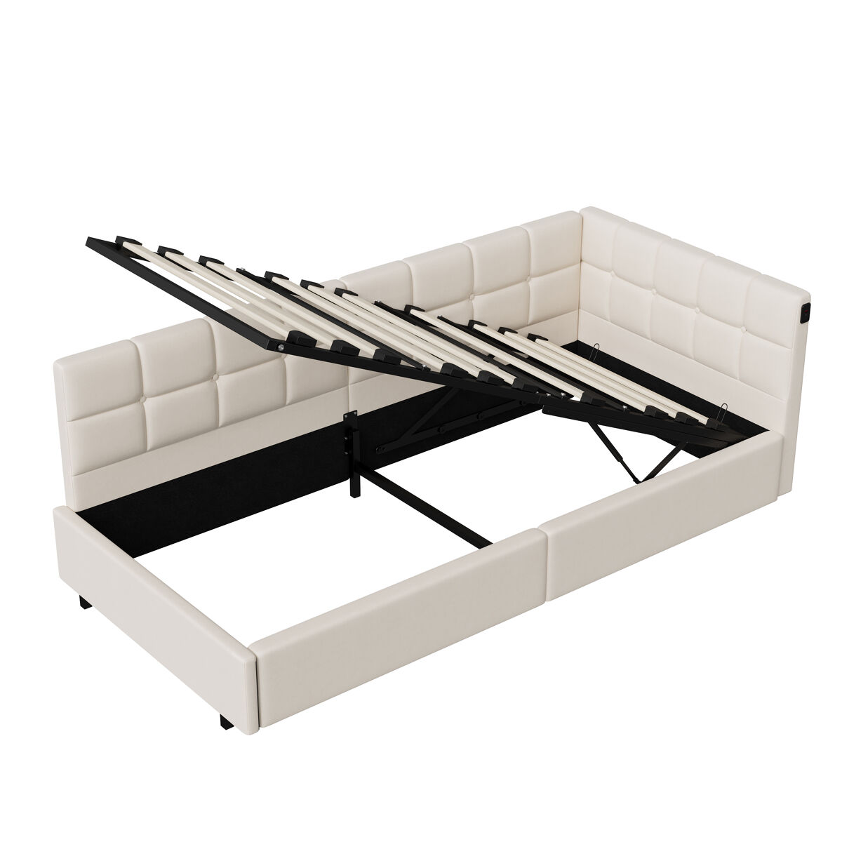 Cama de 90x200 cm com cabeceira de led e espaço para armazenamento, carregamento usb e tipo-c, iluminação rgb com controle remoto, design em veludo