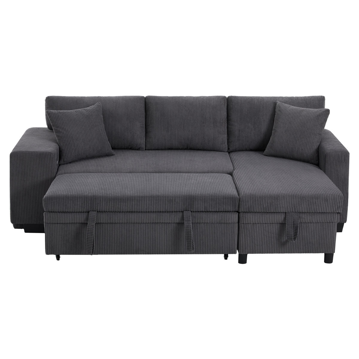 Sofá-cama em l para 3 pessoas - convertível, com usb, almofadas e arrumação - cinza