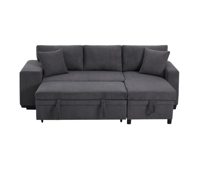 Sofá-cama em l para 3 pessoas - convertível, com usb, almofadas e arrumação - cinza
