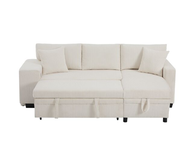 Sofá-cama conversível em l para 3 pessoas - com usb, almofadas, arrumação e prateleiras laterais - bege