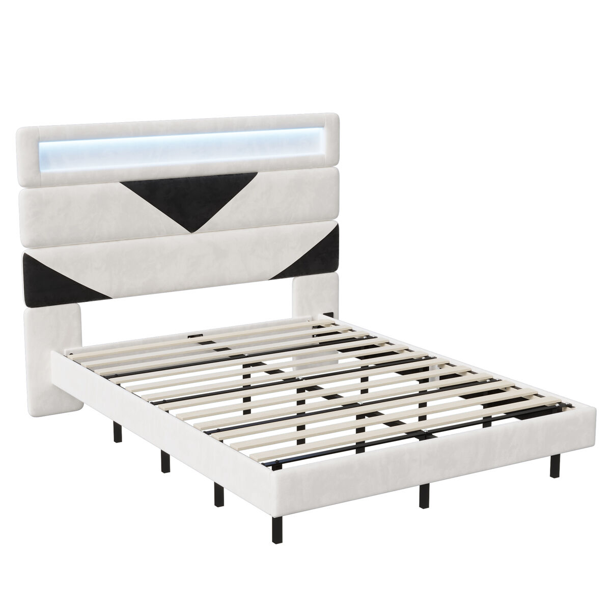 Cama 160x200 cm, mdf, com usb e iluminação led, estrutura de cama, cama flutuante com cabeceira triangular, - branco