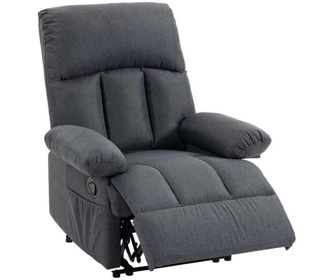 Homcom poltrona de massagem relax reclinável, 8 pontos de massagem, calor lombar, comando, assento com molas, bolsos laterais, tecido efeito linho,