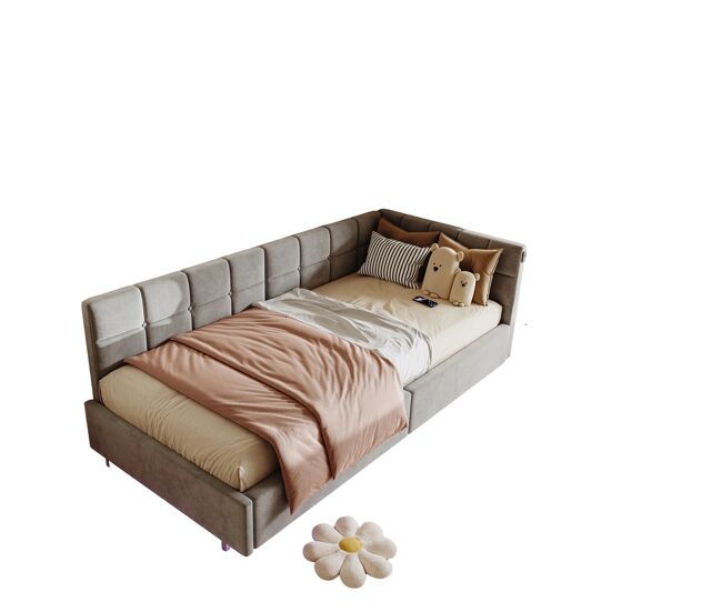 Cama de 90x200 cm com cabeceira de led e espaço para armazenamento, carregamento usb e tipo-c, iluminação rgb com controle remoto, design em veludo
