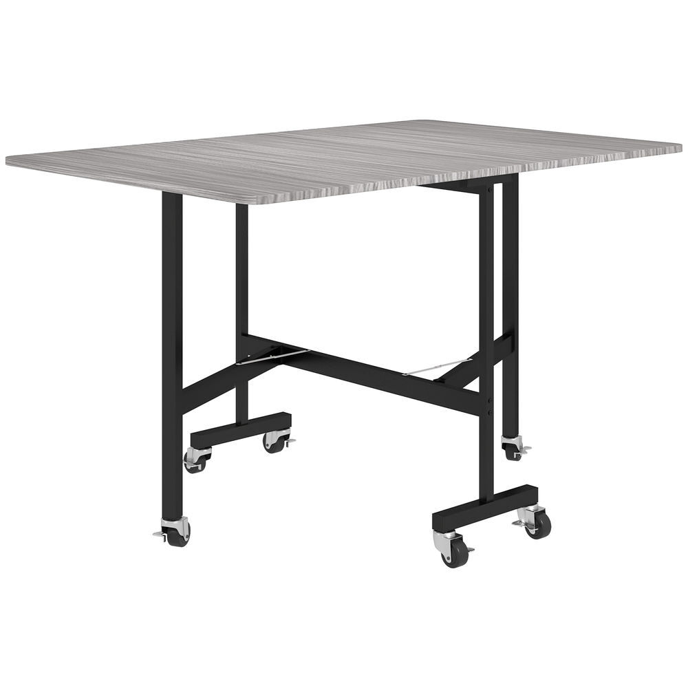 Homcom mesa de jantar dobrável 4-6 pessoas com rodas e abas rebatíveis 120x80x73 cm cinzento