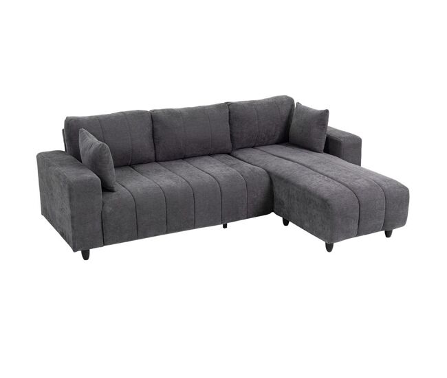 Homcom sofá chaise longue reversível em l de 3 lugares, com 2 almofadas, estofado em linho, estrutura em acier, para sala, 242x156x87 cm, gris escuro