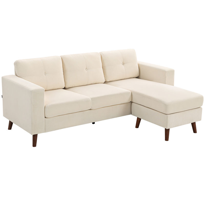Homcom sofá chaise longue reversível de 3 lugares, sofá de canto em l, estofado em veludo, estrutura de aço, para espaços pequenos, sala, 192x137x84