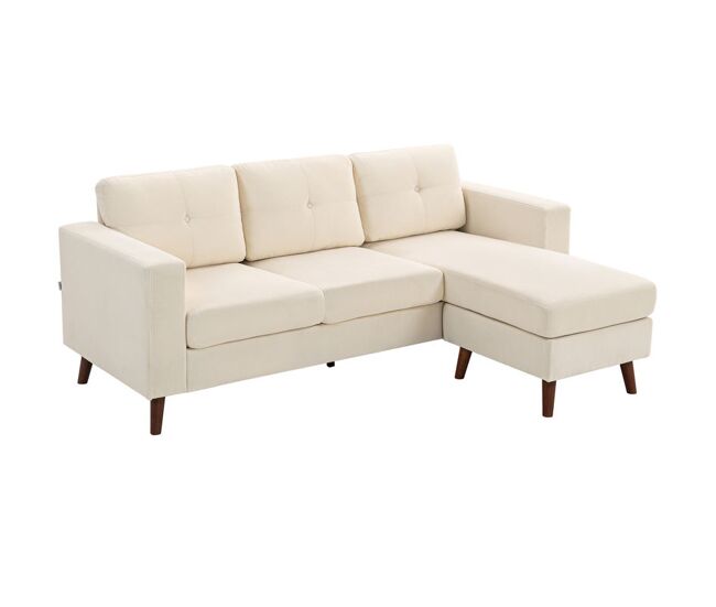 Homcom sofá chaise longue reversível de 3 lugares, sofá de canto em l, estofado em veludo, estrutura de aço, para espaços pequenos, sala, 192x137x84