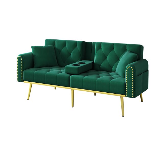 Sofá-cama de 2 lugares - função cama, 3 posições, porta-copos - verde