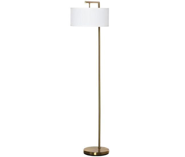 Homcom candeeiro de pé com abajur em tecido, casquilho e27 e interruptor de pé, para sala de estar, quarto e escritório, dourado e branco