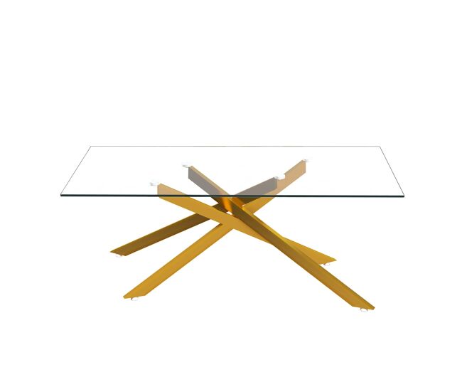 Mesa de centro 120×60×46 cm - vidro temperado e estrutura metálica, design moderno - dourado