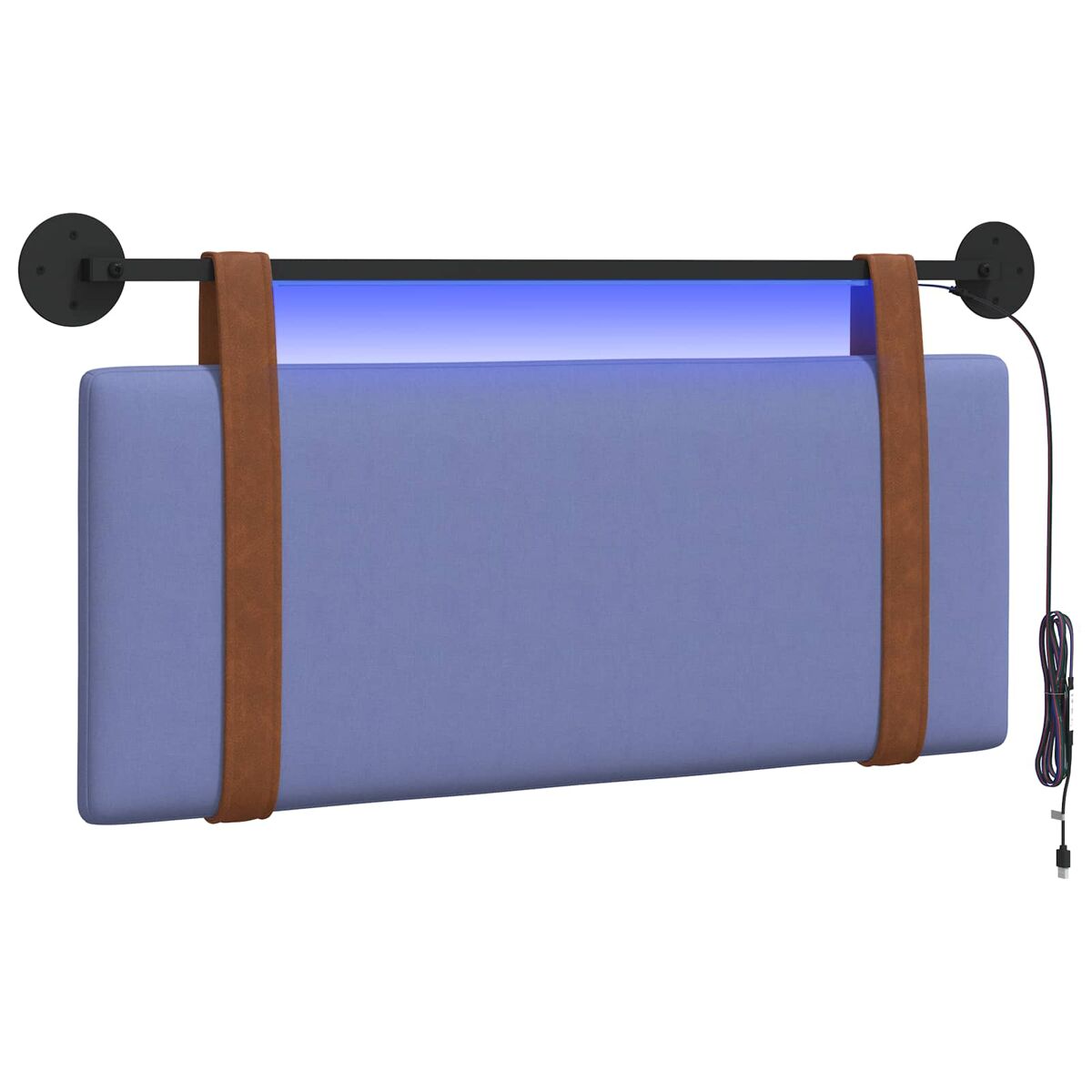 Cabeceira de cama suspensa com luz led azul jeans pu antigo
