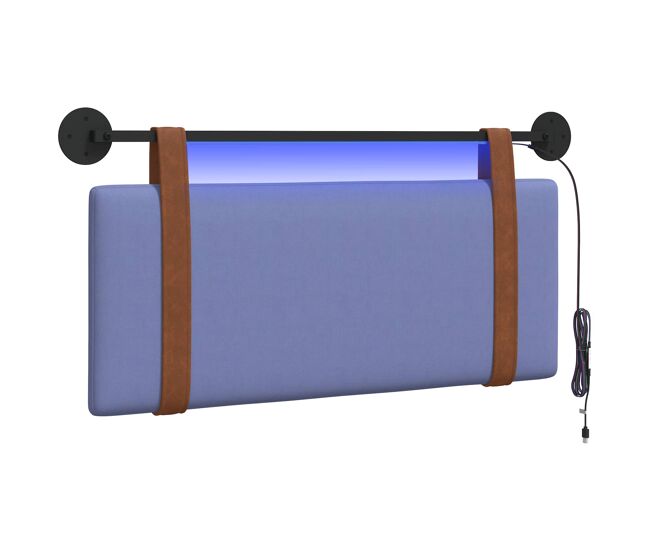 Cabeceira de cama suspensa com luz led azul jeans pu antigo