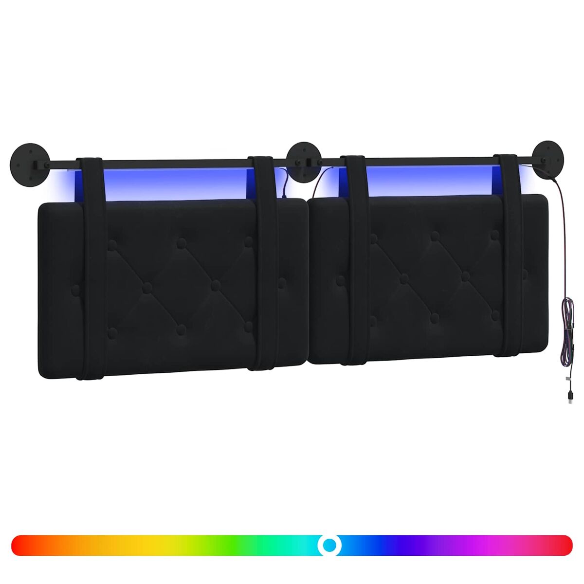 Cabeceira de cama suspensa com luz led preto veludo