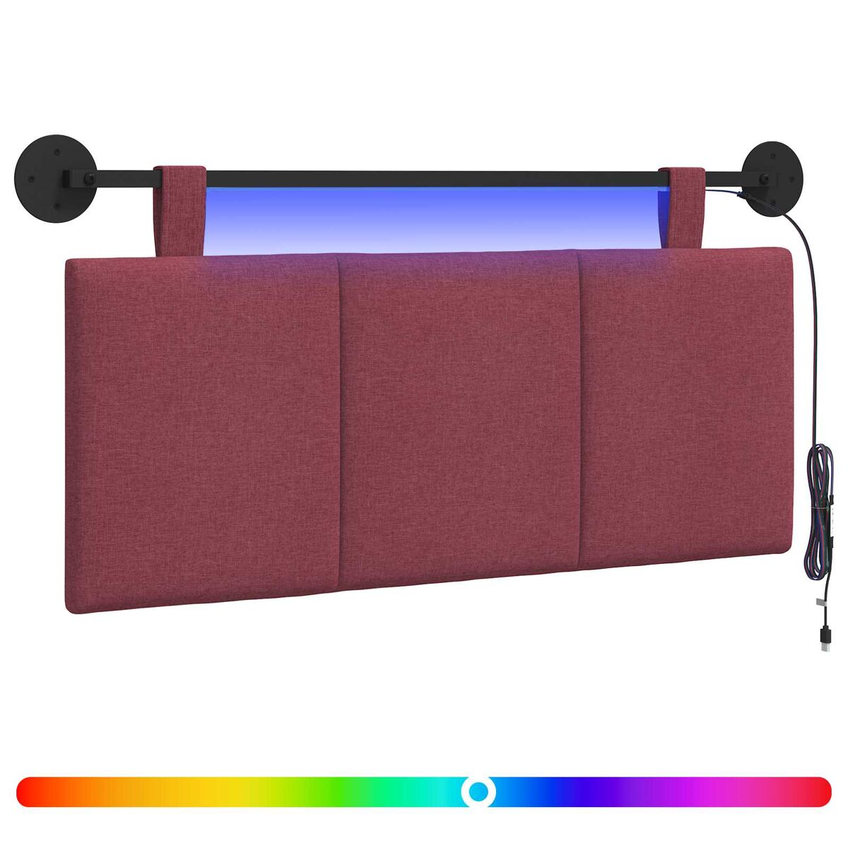 Cabeceira de cama suspensa com luz led vinho vermelho tecido
