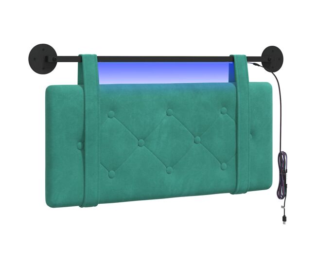 Cabeceira de cama suspensa com luz led turquesa veludo