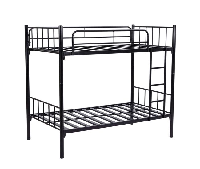 Beliche juvenil 90x190 cm, estrutura metálica, beliche duplo cathy com escada, conversível em 2 camas, preto