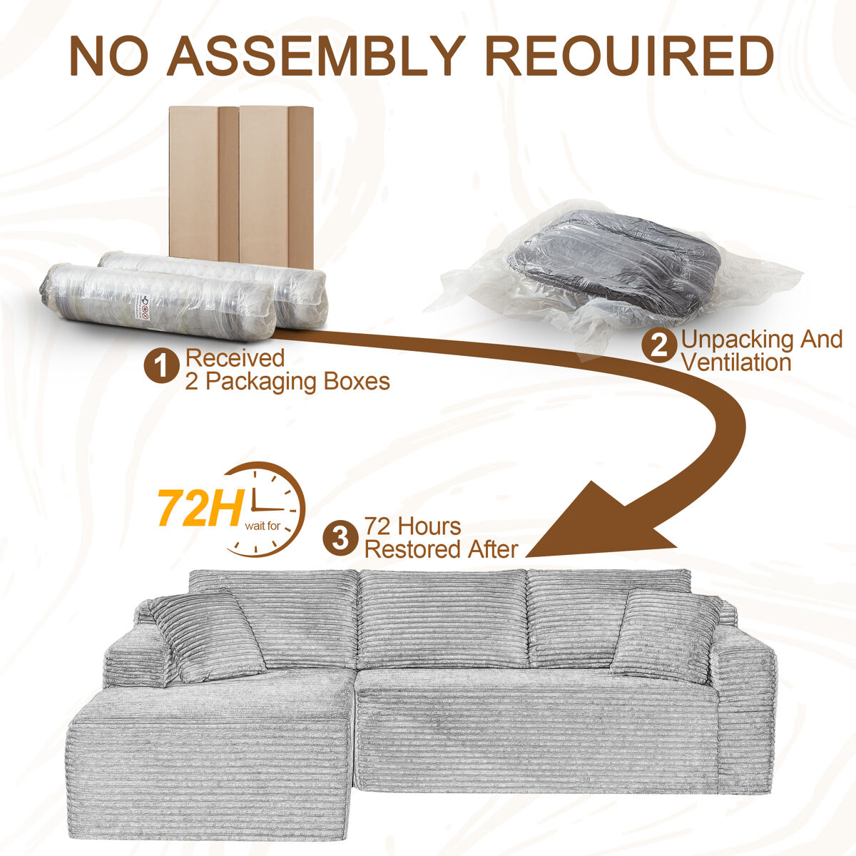 Sofá modular seccional de 4 lugares - com chaise longue grande, espuma viscoelástica - cor noire