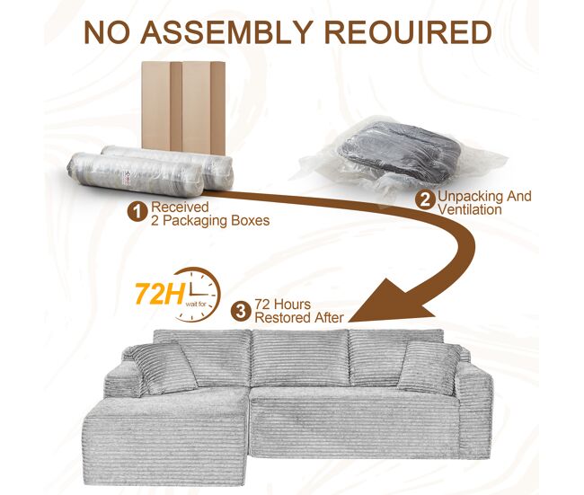 Sofá modular seccional de 4 lugares - com chaise longue grande, espuma viscoelástica - cor noire