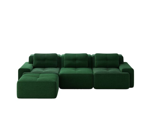 Sofá modular l 3 lugares - cloud, com otomano e estofamento em veludo cotelê, montagem livre - verde