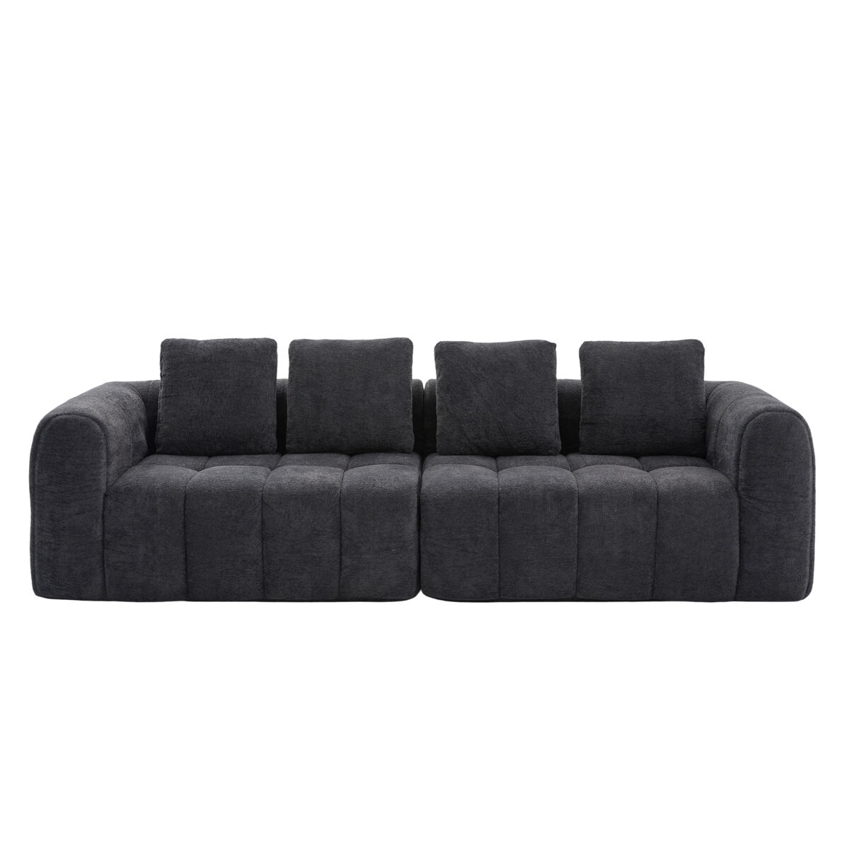Sofá de canto modular 260 x 94,5 x 80 cm - 3 lugares, espuma de alta densidade, montagem livre, veludo com braços, assento profundo - gris escuro