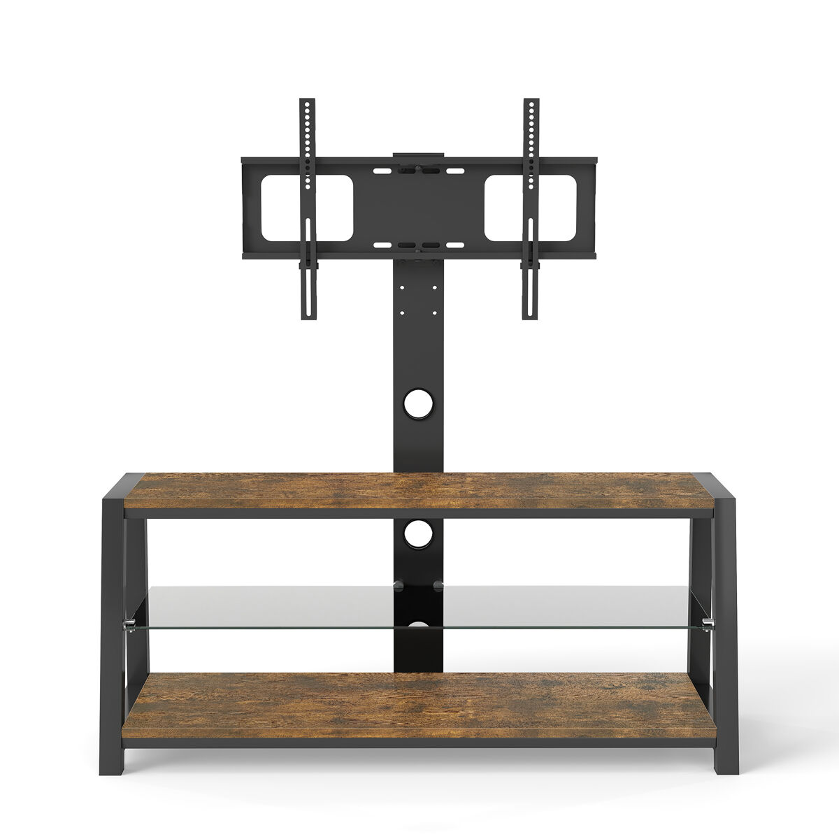 Móvel para tv 125 x 116 x 42 cm - suporte para tv ajustável, vidro noir, giratório, montagem na parede - castanho