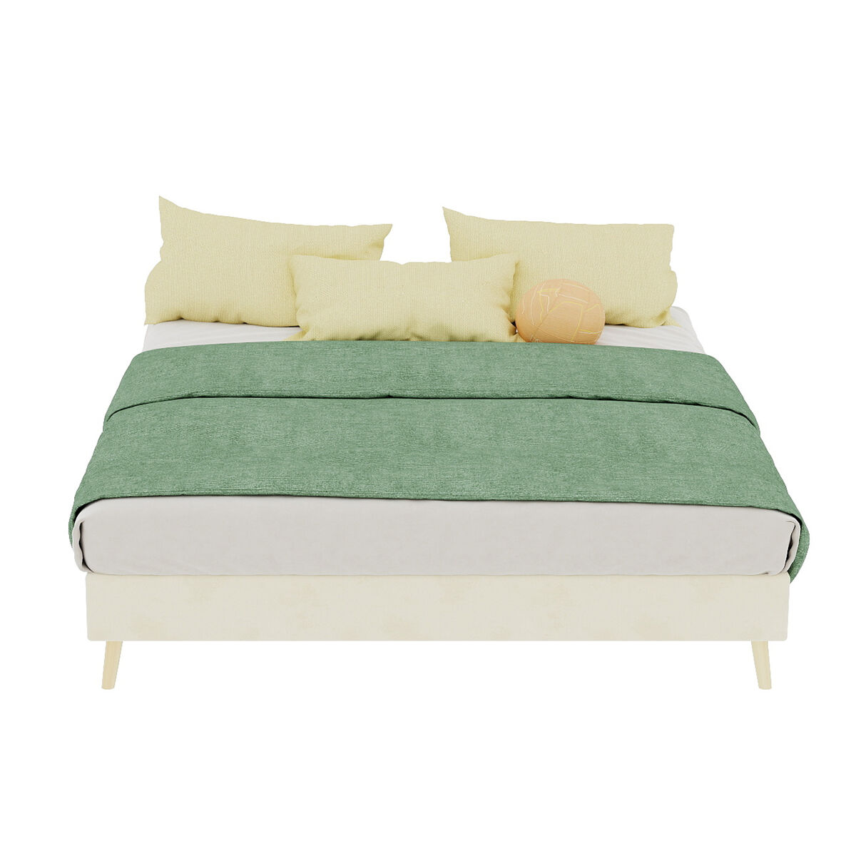 Cama moderna minimalista 140x200 - base baixa, tecido veludo holandês - bege