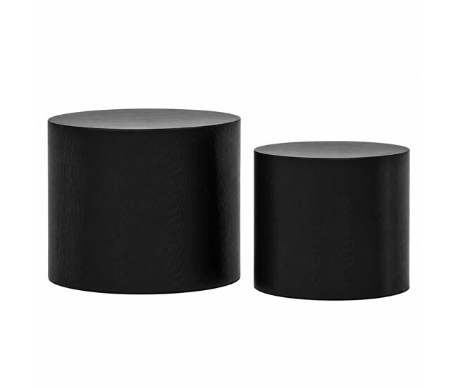 Conjunto de 2 mesas auxiliares redondas - modernas, em madeira, com pés antiderrapantes, sem montagem - noir