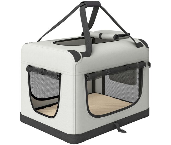 Pawhut transportadora dobrável para cão pequeno até 10 kg e gato, bolsa de viagem para carro com almofada, gris claro