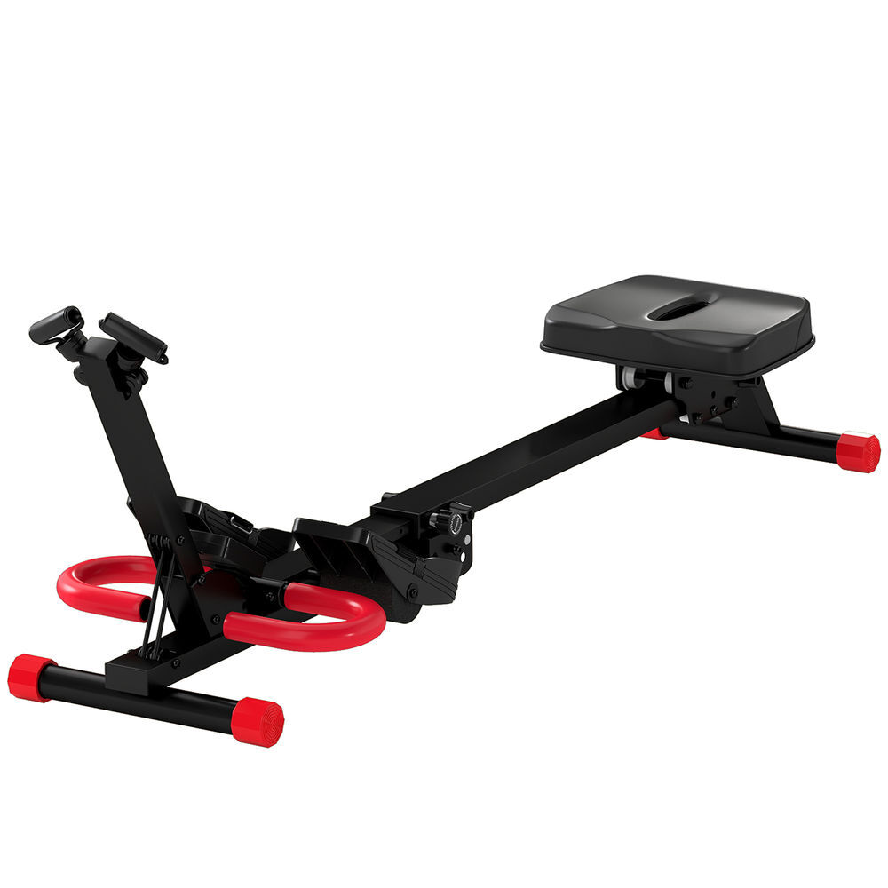 Sportnow machine de remo dobrável 2 em 1 para casa, resistência ajustável, monitor lcd, assento acolchoado, pedais antiderrapantes, 120 kg, rouge e noir