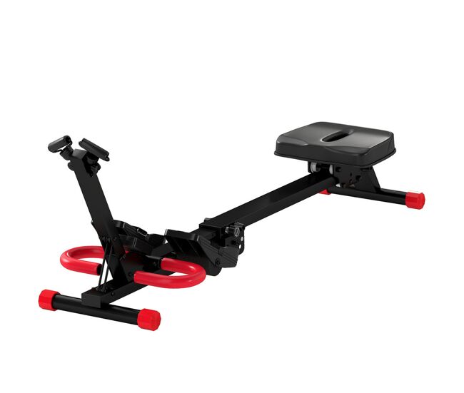 Sportnow machine de remo dobrável 2 em 1 para casa, resistência ajustável, monitor lcd, assento acolchoado, pedais antiderrapantes, 120 kg, rouge e noir