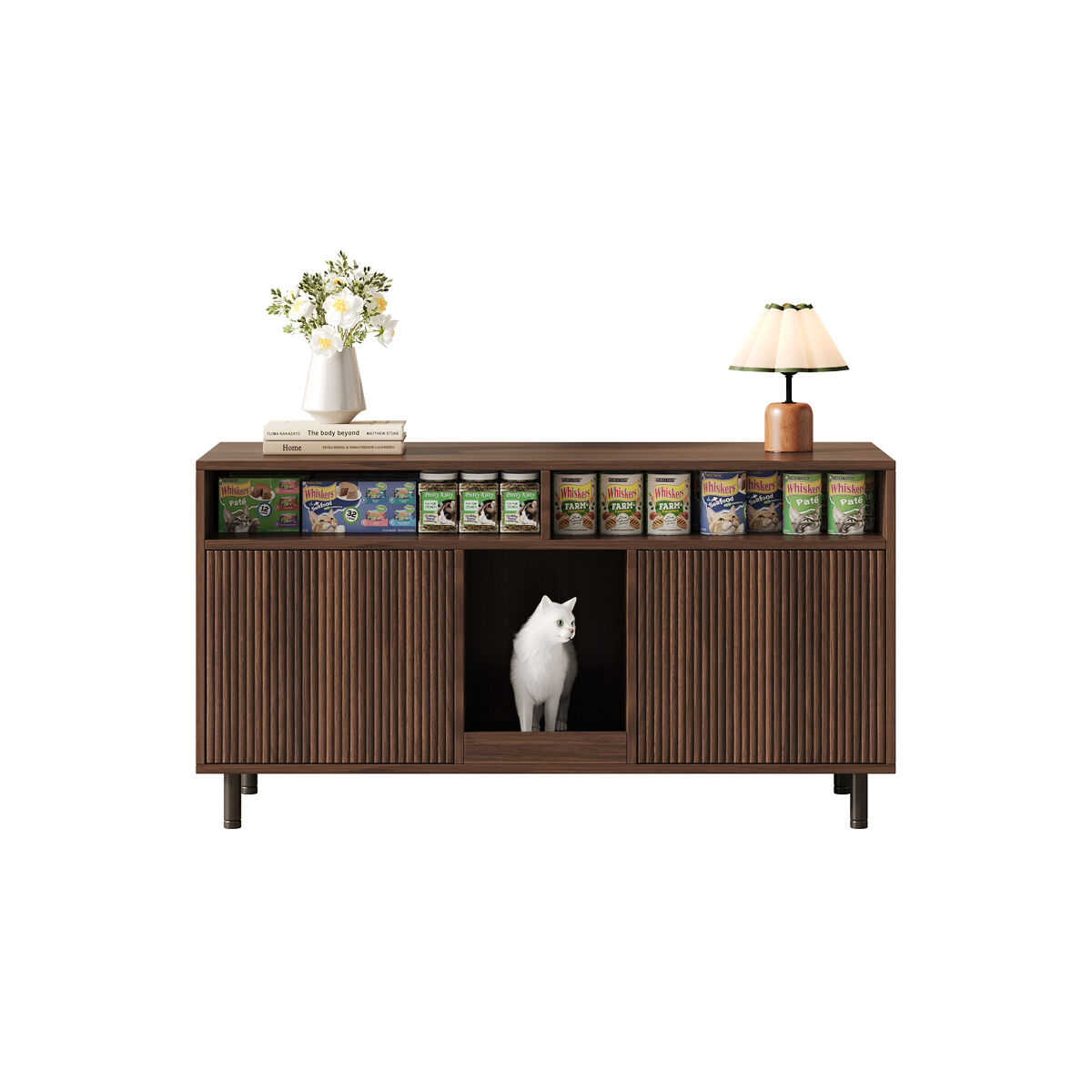 Armário para areia de gato 120x50x66 cm - com tapete e arrumação - nogueira
