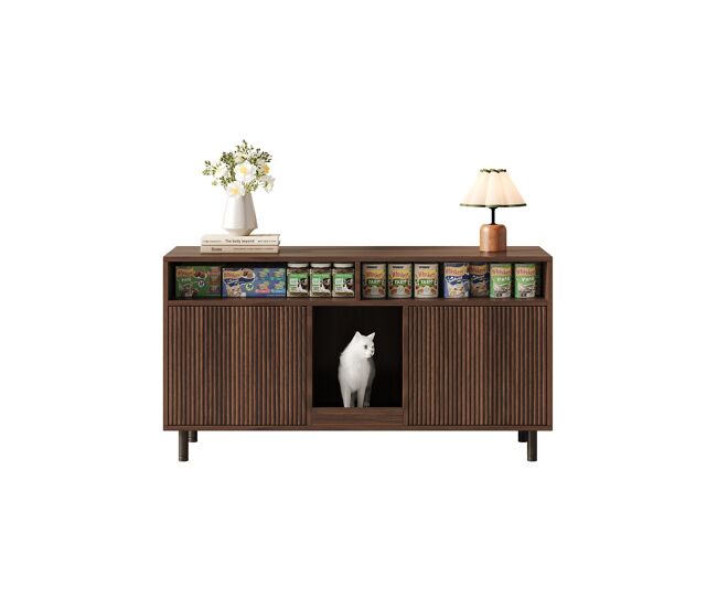 Armário para areia de gato 120x50x66 cm - com tapete e arrumação - nogueira