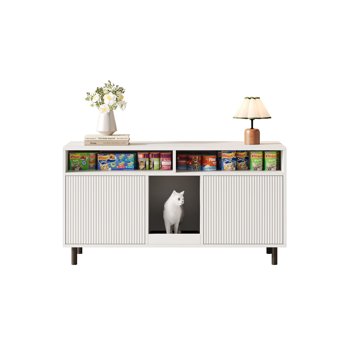 Armário para caixa de areia 120x50x66 cm - com tapete coletor e étagères - blanc