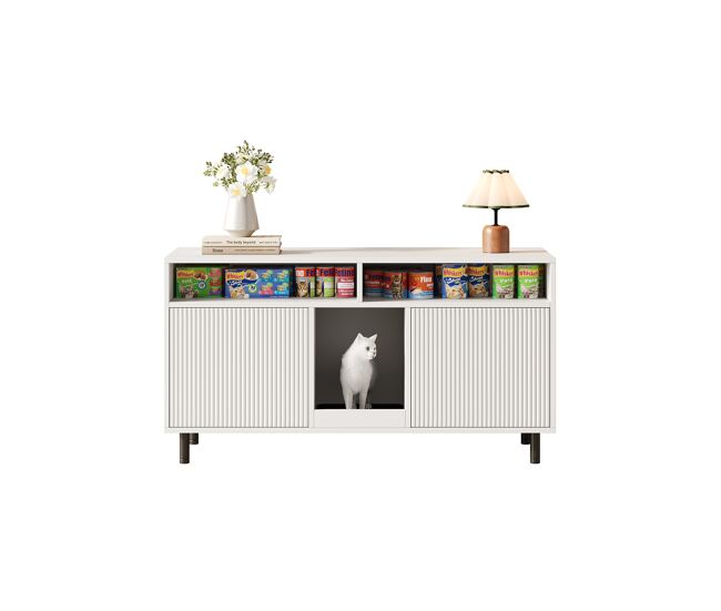 Armário para caixa de areia 120x50x66 cm - com tapete coletor e étagères - blanc