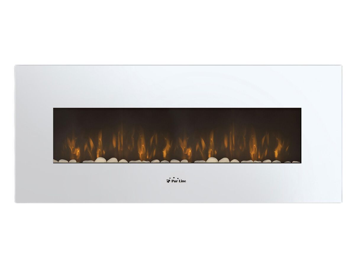 Lareira de baixo consumo 2000w. design panorâmico em vidro temperado noir e painel frontal curvo. com sistema led lateral em 8 cores à escolha. possui painel de controlo e controlo remoto com termóstato regulável. não encastrável.
