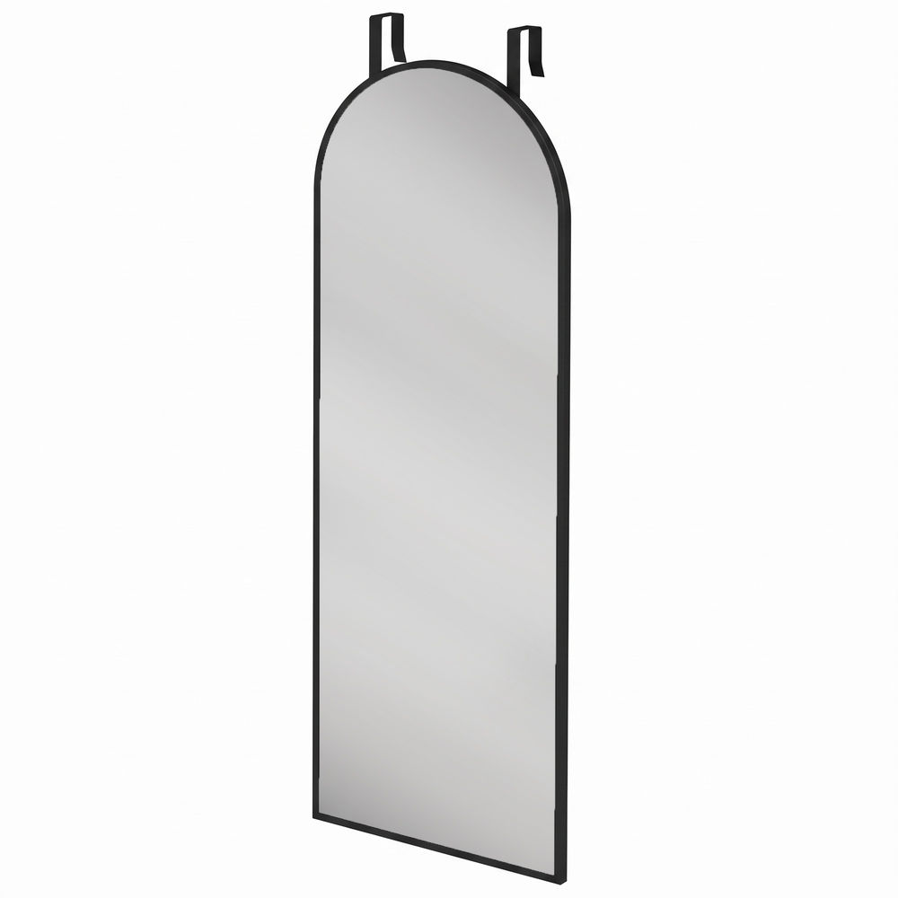 Homcom espelho de parede 40x110 cm, design arqueado, moldura em liga de alumínio, ganchos ajustáveis, noir
