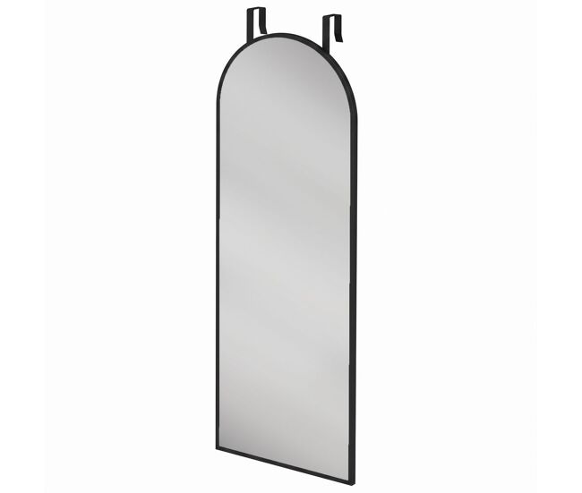 Homcom espelho de parede 40x110 cm, design arqueado, moldura em liga de alumínio, ganchos ajustáveis, noir