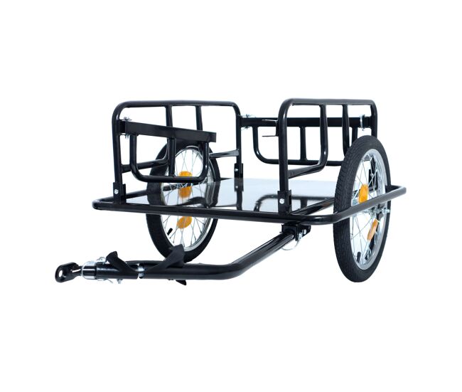 Reboque para bicicleta de 16 polegadas – capacidade de carga de 50 kg, com engate universal, rodas resistentes e refletores, ideal para compras e transporte – noir
