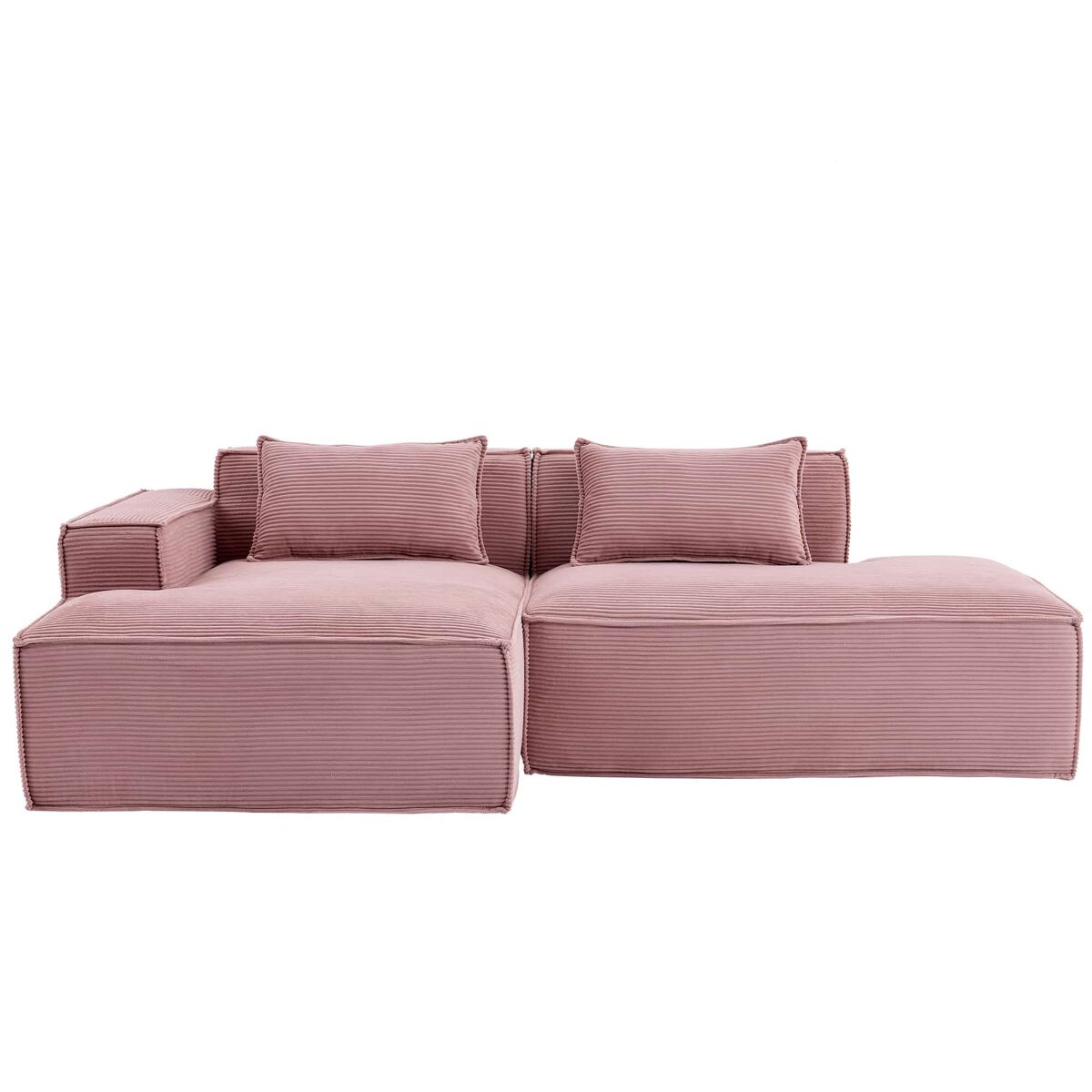 Sofá de 2 lugares 235x129x70 cm – estofado em tecido, com 2 almofadas e bolsas de molas – rosa bebé