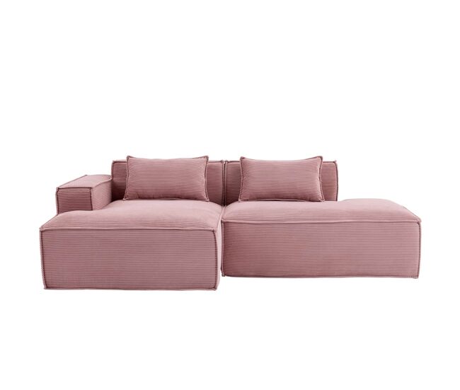 Sofá de 2 lugares 235x129x70 cm – estofado em tecido, com 2 almofadas e bolsas de molas – rosa bebé