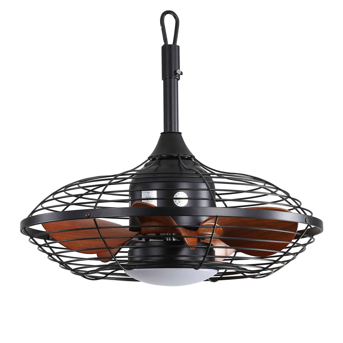 Ventilador de teto de 51 cm - led de 18 w, 3 temperaturas de cor, 5 pás em abs, motor cc, gancho para exterior - noir