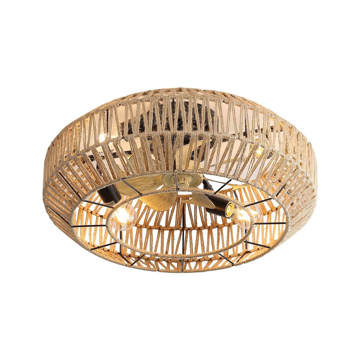 Ventilador de teto de 56 cm - design em gaiola boho, 6 velocidades, motor dc reversível, comando à distância - rattan