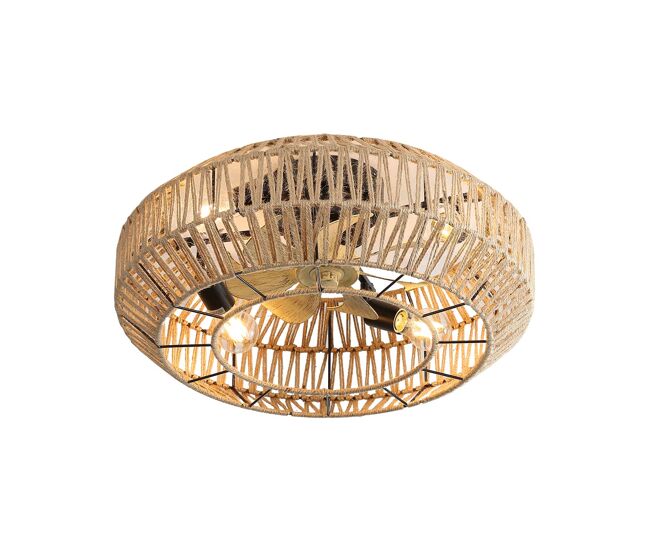 Ventilador de teto de 56 cm - design em gaiola boho, 6 velocidades, motor dc reversível, comando à distância - rattan