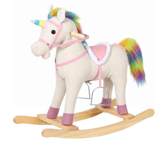 Aiyaplay cavalinho de baloiço para bebé unicórnio com som e base de madeira, creme, 1-3 anos