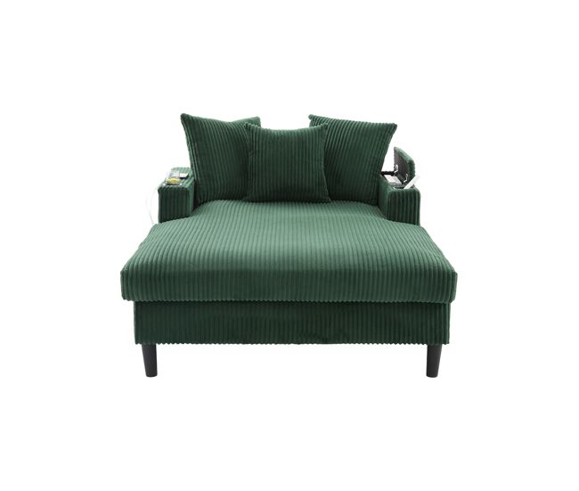 Sofá lounge de 1 lugar - multifuncional com chaise longue, porta-copos, iluminação led, espaço de arrumação e porta usb - verde-esmeralda