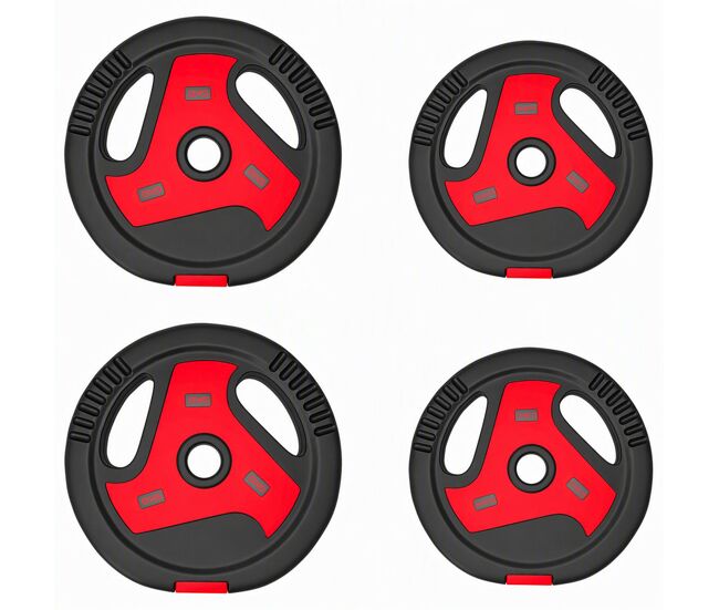 Sportnow conjunto de 4 discos de peso, orifício ø25 mm, total 15 kg, 2x5 kg, 2x2,5 kg, em pp, com pegas, para halteres e barras, noir e rouge