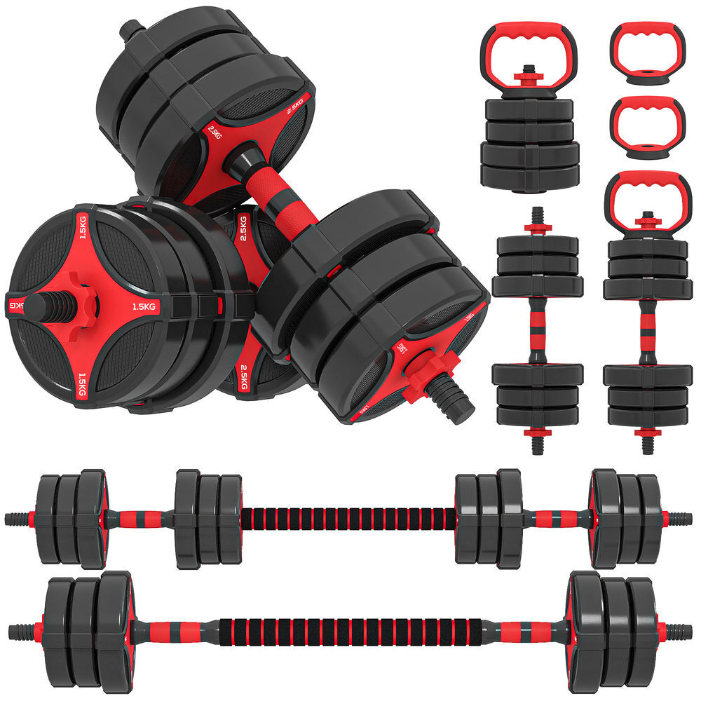 Sportnow conjunto de halteres ajustáveis 5 em 1 25 kg, peso russo, barra, halteres e apoios para flexões, fitness para casa, noir e rouge